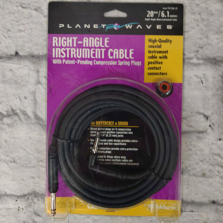 Planet Waves PW-CGRA-20 Straight to Right Angle Instrument Cable With Compression Spring Plugs - 20 foot