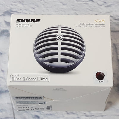 Shure MV5 Digital Condenser Microphone in Black w/USB & Lightning Cable