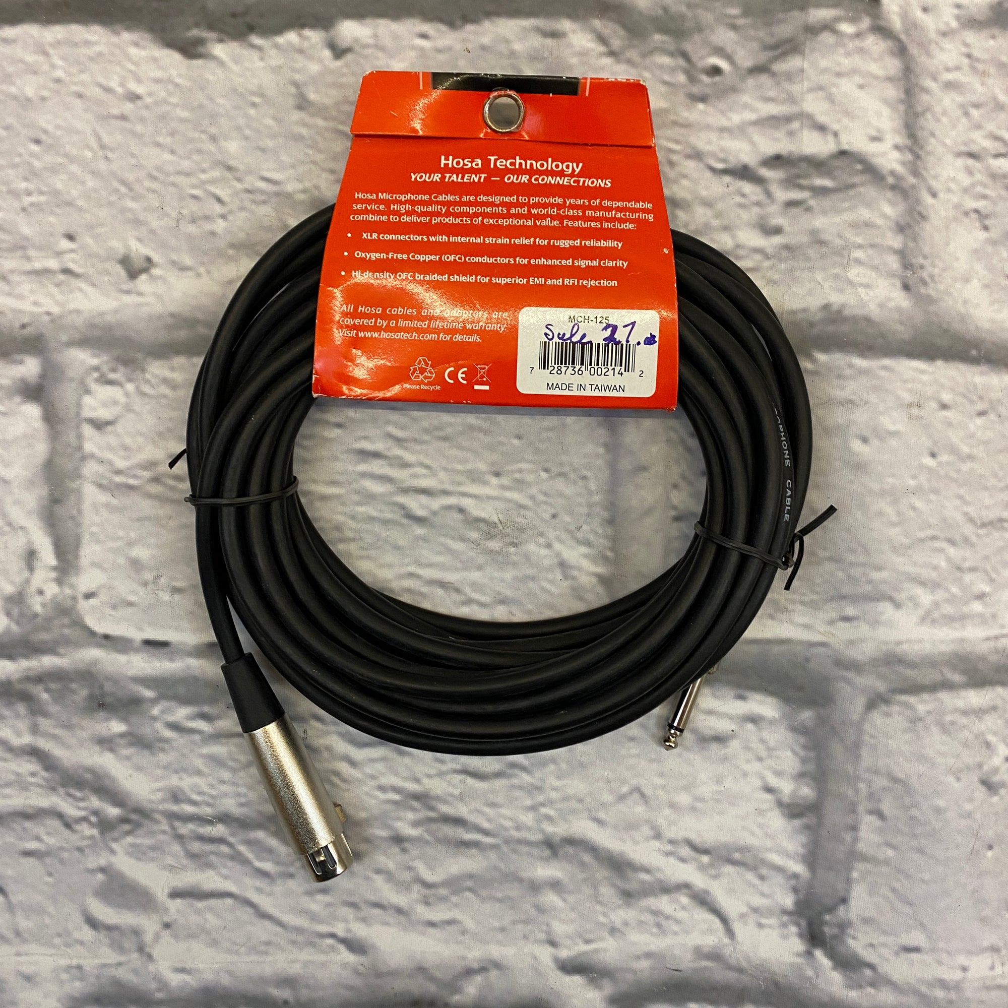 Hosa 1/4" Phone Male to 3-Pin XLR Female Unbalanced Hi-Z Microphone Cable 25ft