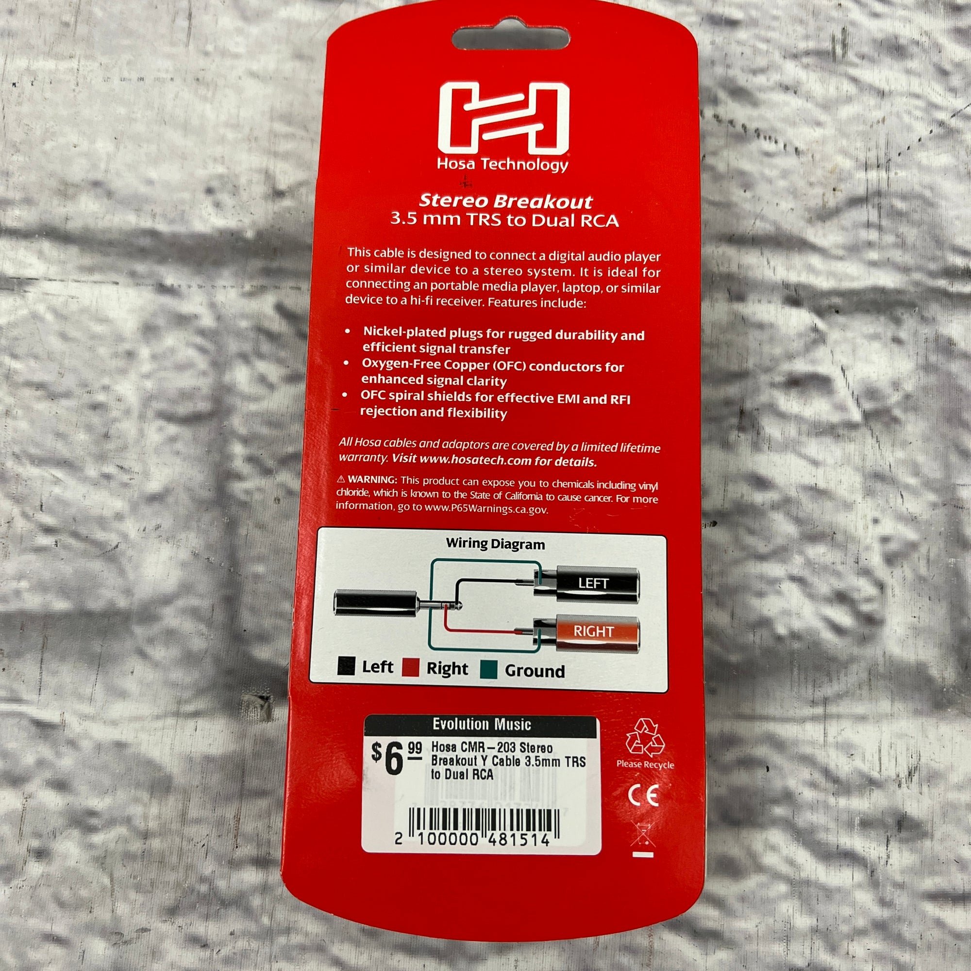 Hosa CMR-203 Stereo Breakout Y Cable 3.5mm TRS to Dual RCA