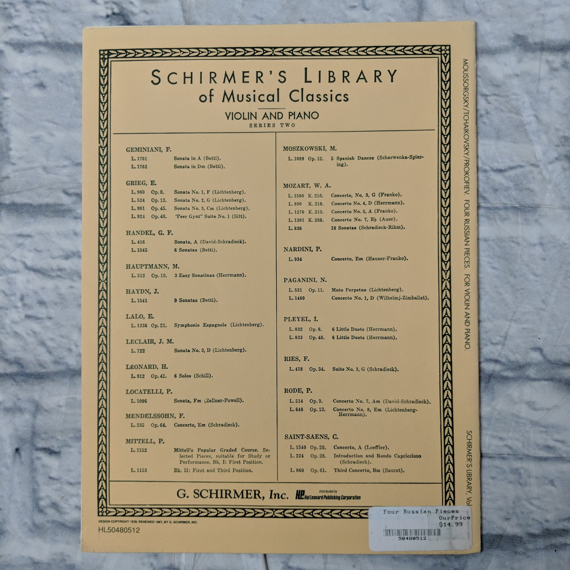 Four Russian Pieces Moussorgsky, Tchaikovsky, Prokofiev For Violin and Piano Volume 1966  for Violin and Piano