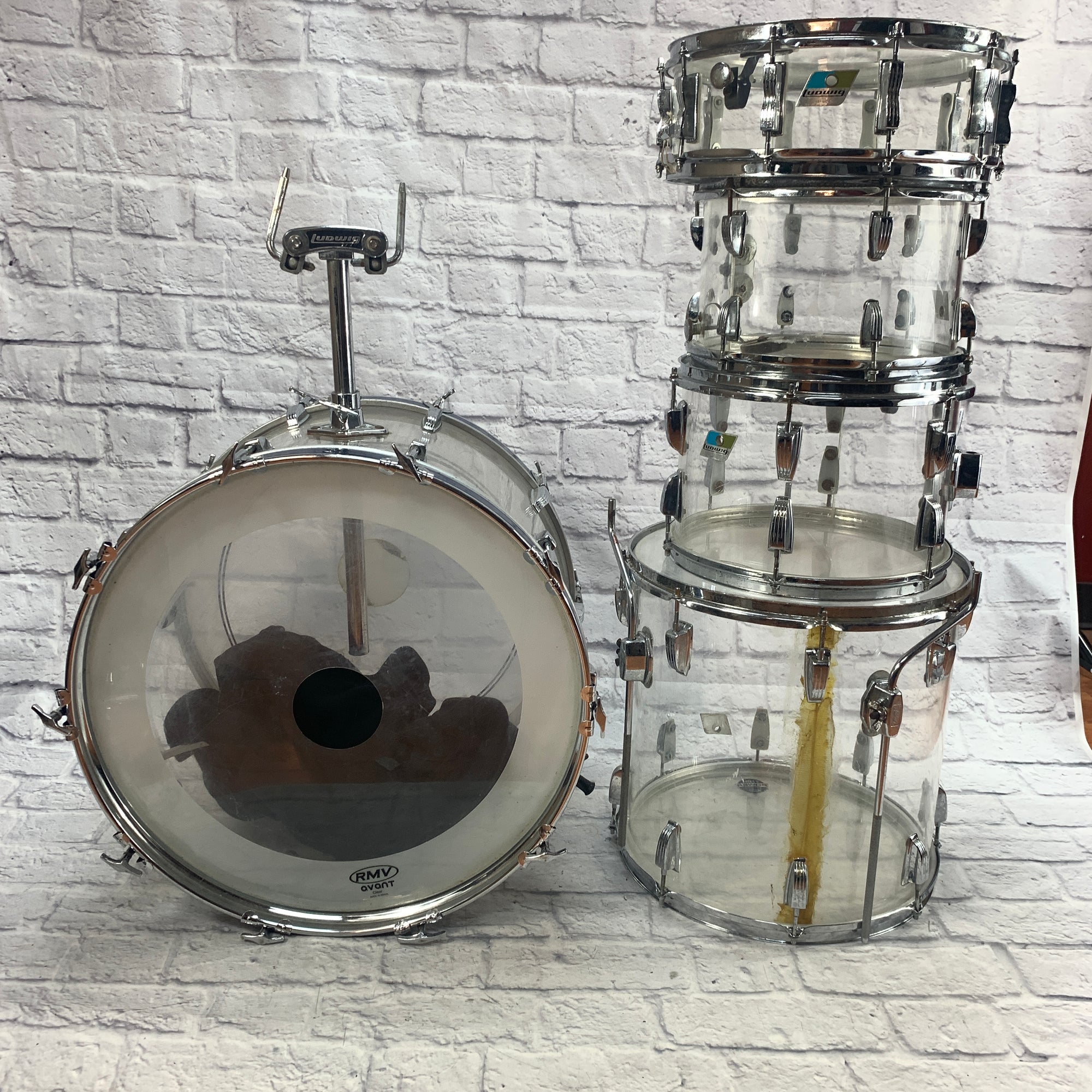 Vintage Ludwig 5pc Vistalite Clear Drum Set AS IS