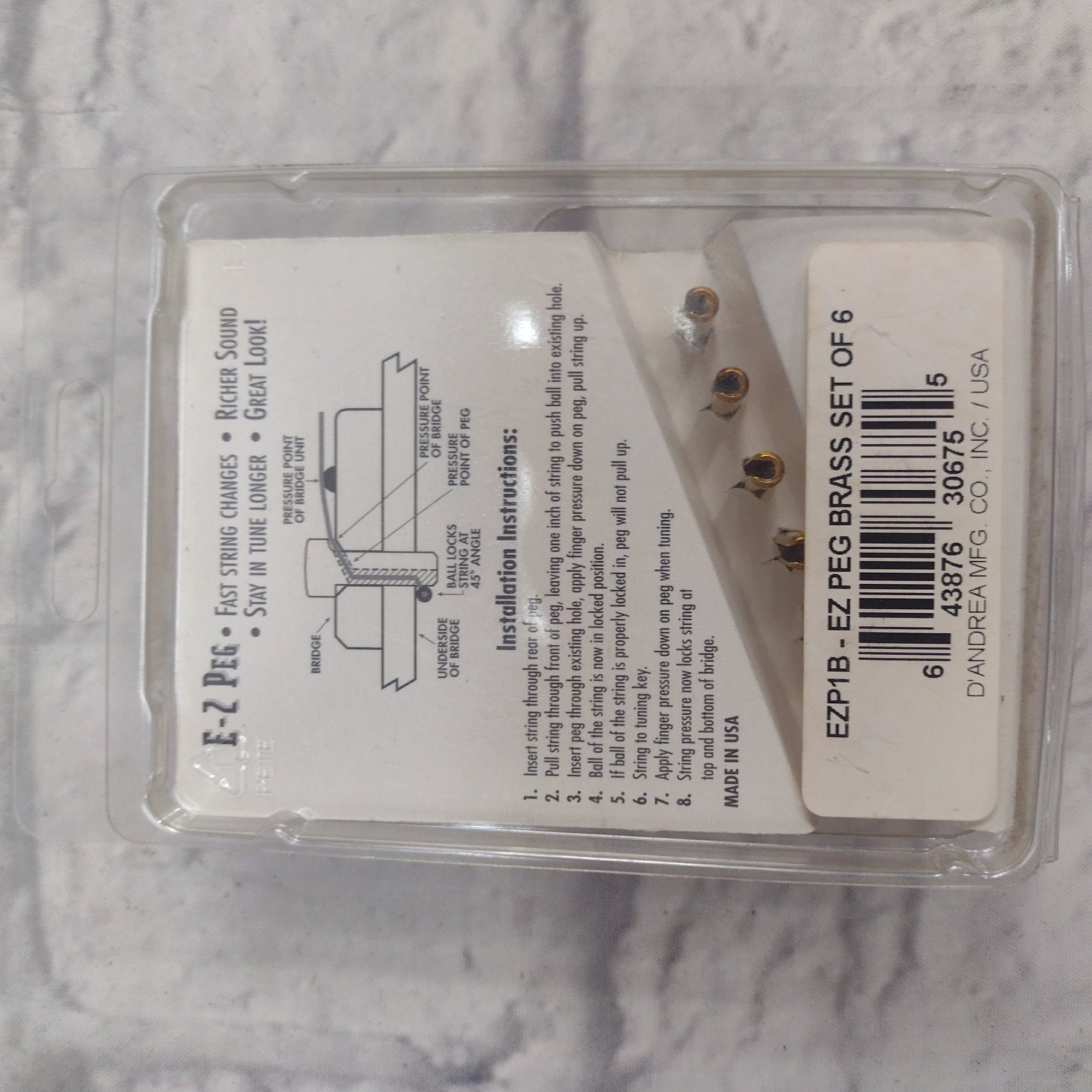 D'andrea E-Z Peg Brass Bridge Pins For Acoustic Guitar, In Package