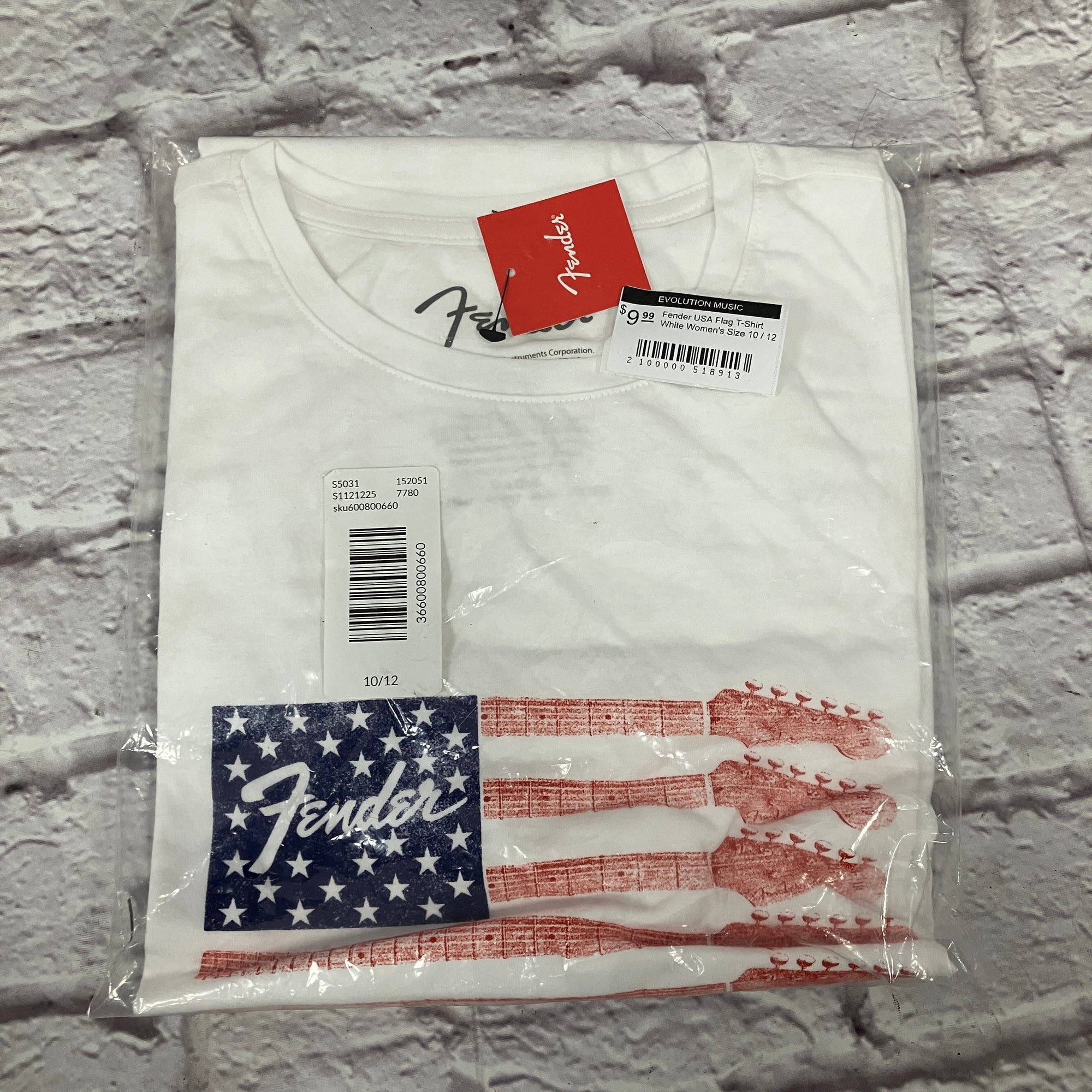 Fender USA Flag T-Shirt White Women's Size 10 / 12