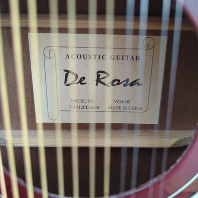 De Rosa 12 String Acoustic Electric Guitar w Cutaway in Burgundy Red