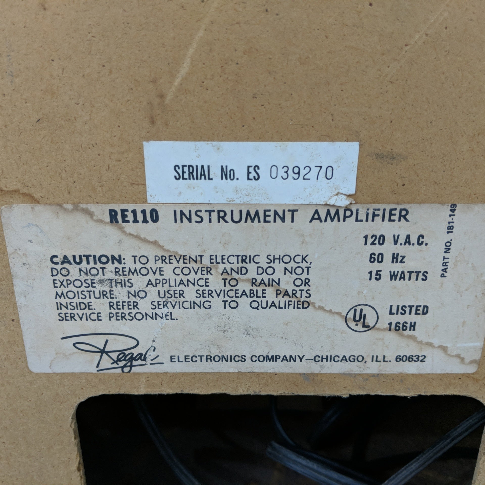 Vintage Regal RE110 Solid State Amp For Parts