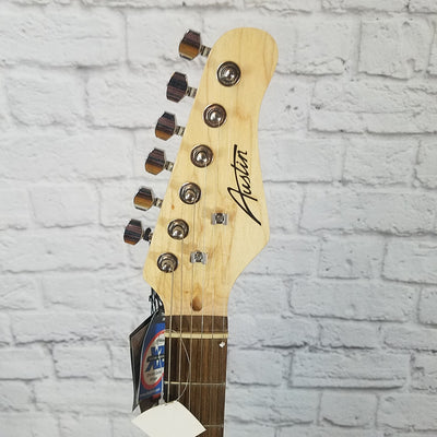 Austin AST100BK Strat Style Electric Guitar Black with Black Pickguard