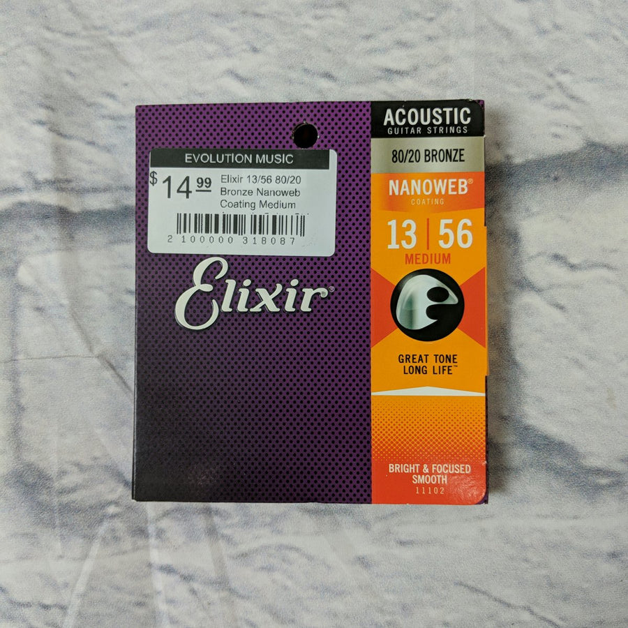 Elixir 13/56 80/20 Bronze Nanoweb Coating Medium Acoustic Guitar Strings