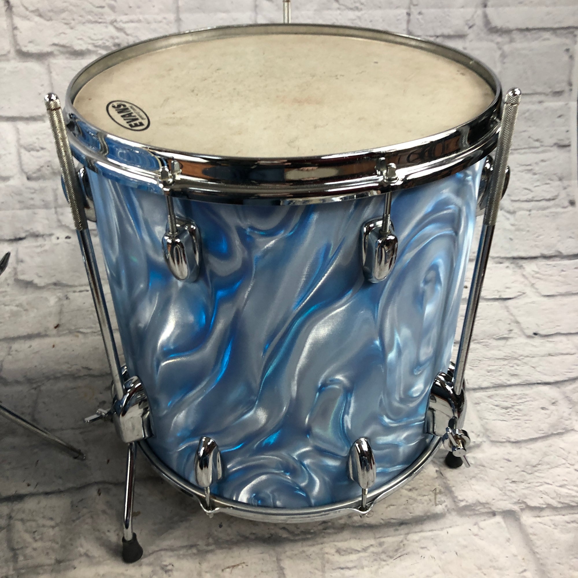 Vintage 1969 Slingerland Blue Satin Flame 3 Piece Drum set 20 12 14