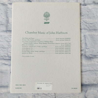 John Harbison November 19, 1828 Piano, Violin, Viola, and Cello (score and parts)