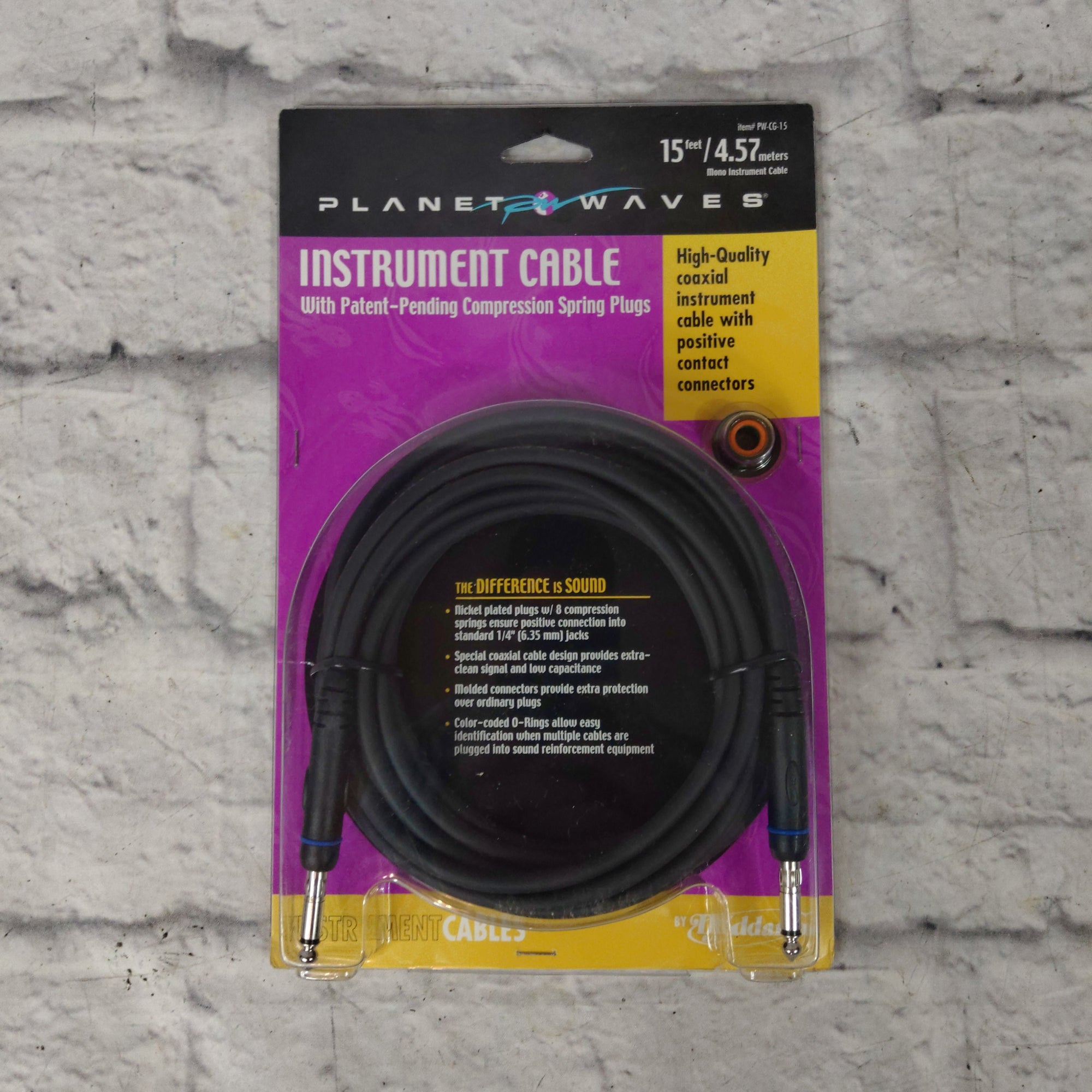 Planet Waves PW-CG-15 Instrument Cable With Compression Spring Plugs - 15 foot