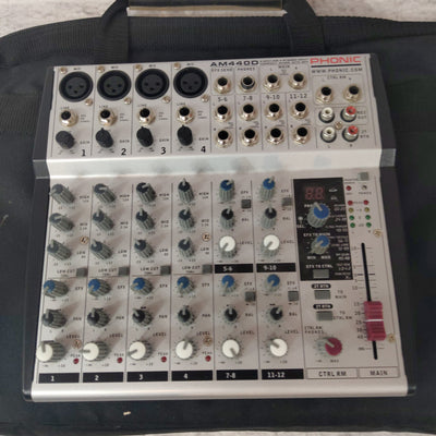 Phonic AM440D 4 Channel Analog Mixer Digital FX with Levy's Bag and Power Supply