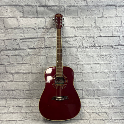 Oscar Schmidt OG1TR Trans Red Folk Acoustic Guitar