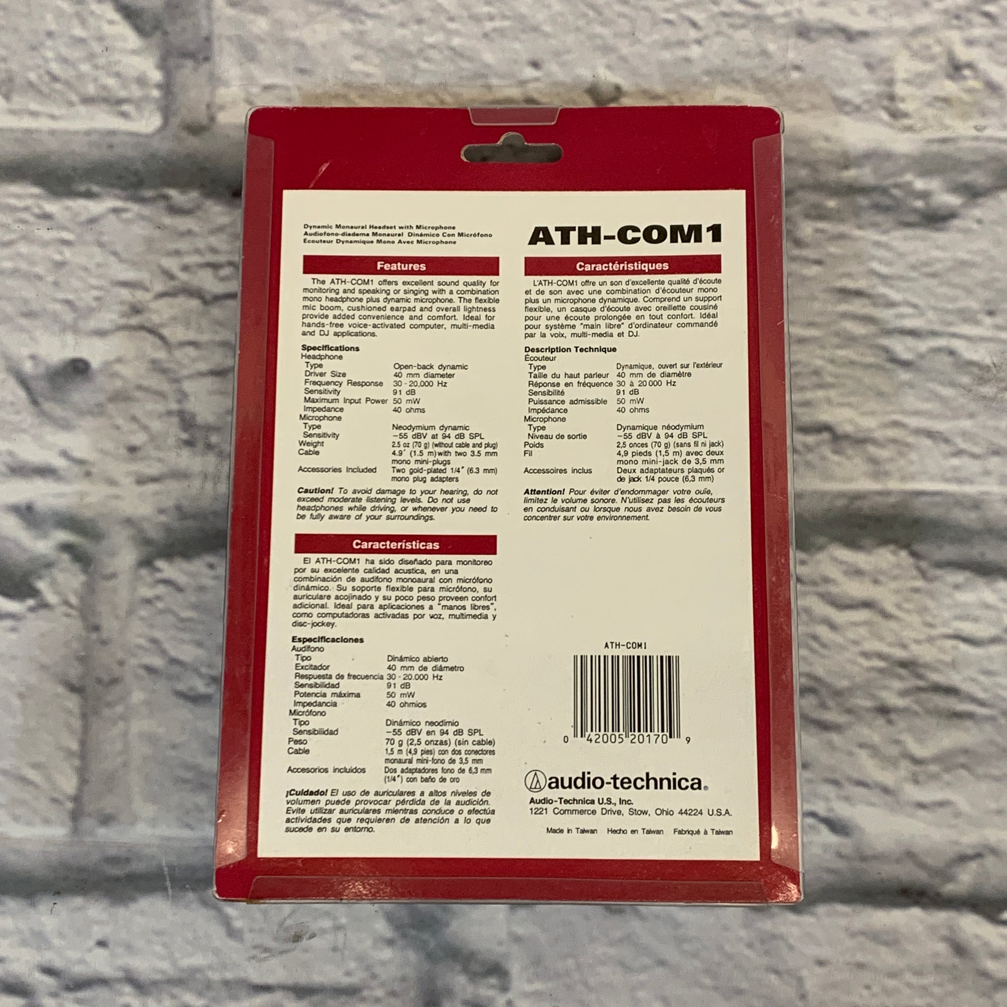 Audio Technica ATH-COM1 Dynamic Monaural Headset with Microphone