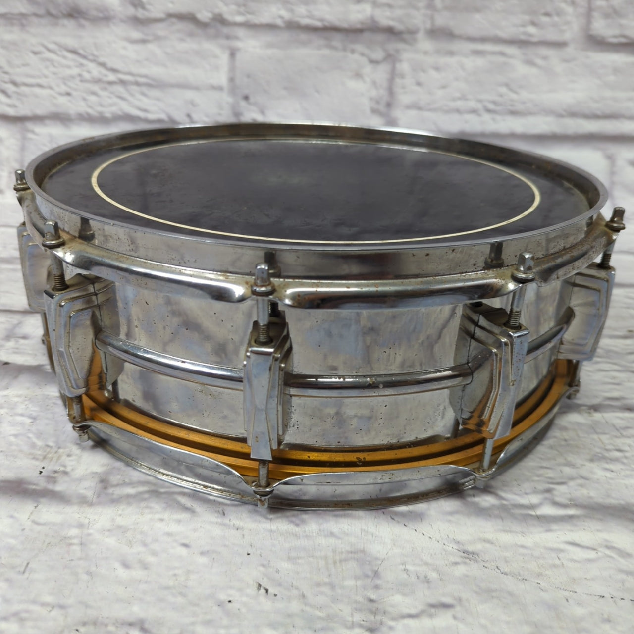 Ludwig No. 400 Supraphonic 5x14" Aluminum Snare Drum with Pointed Blue/Olive Badge 1969 - 1979 S/N 999589