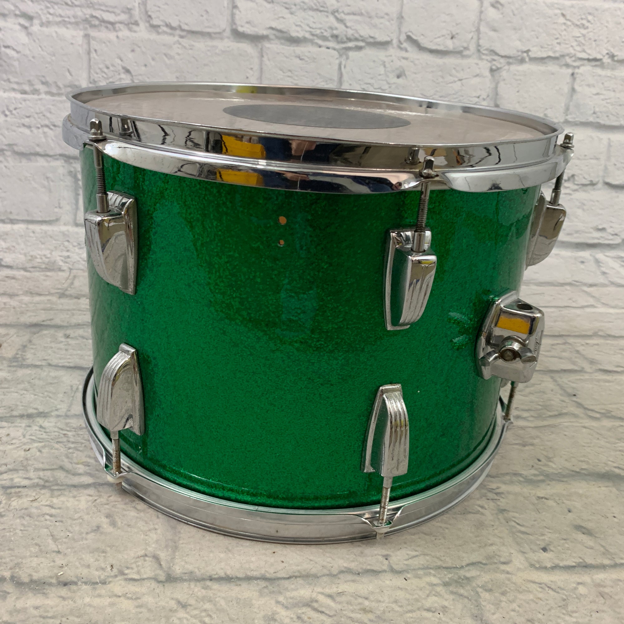 Vintage Ludwig 10 x 14 Green Sparkle Rack Tom B/O Blue and Olive Badge 1970s 1972 / 73
