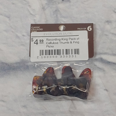 Recording King Pack of 6 Celluloid Thumb & Finger Picks