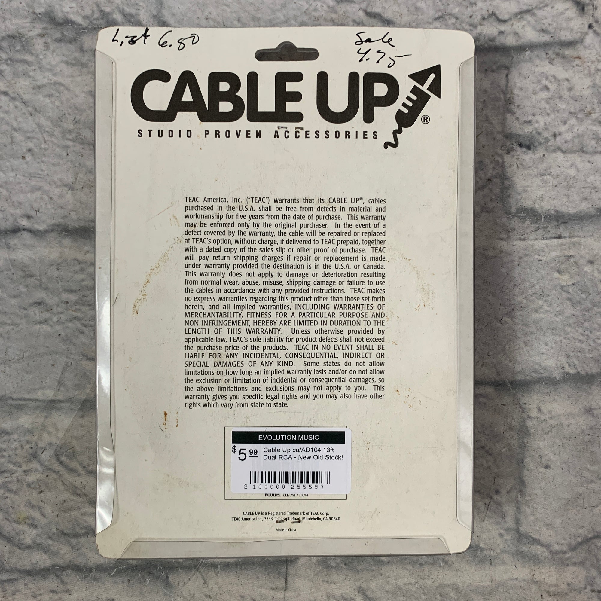 Cable Up cu/AD104 13ft Dual RCA - New Old Stock!