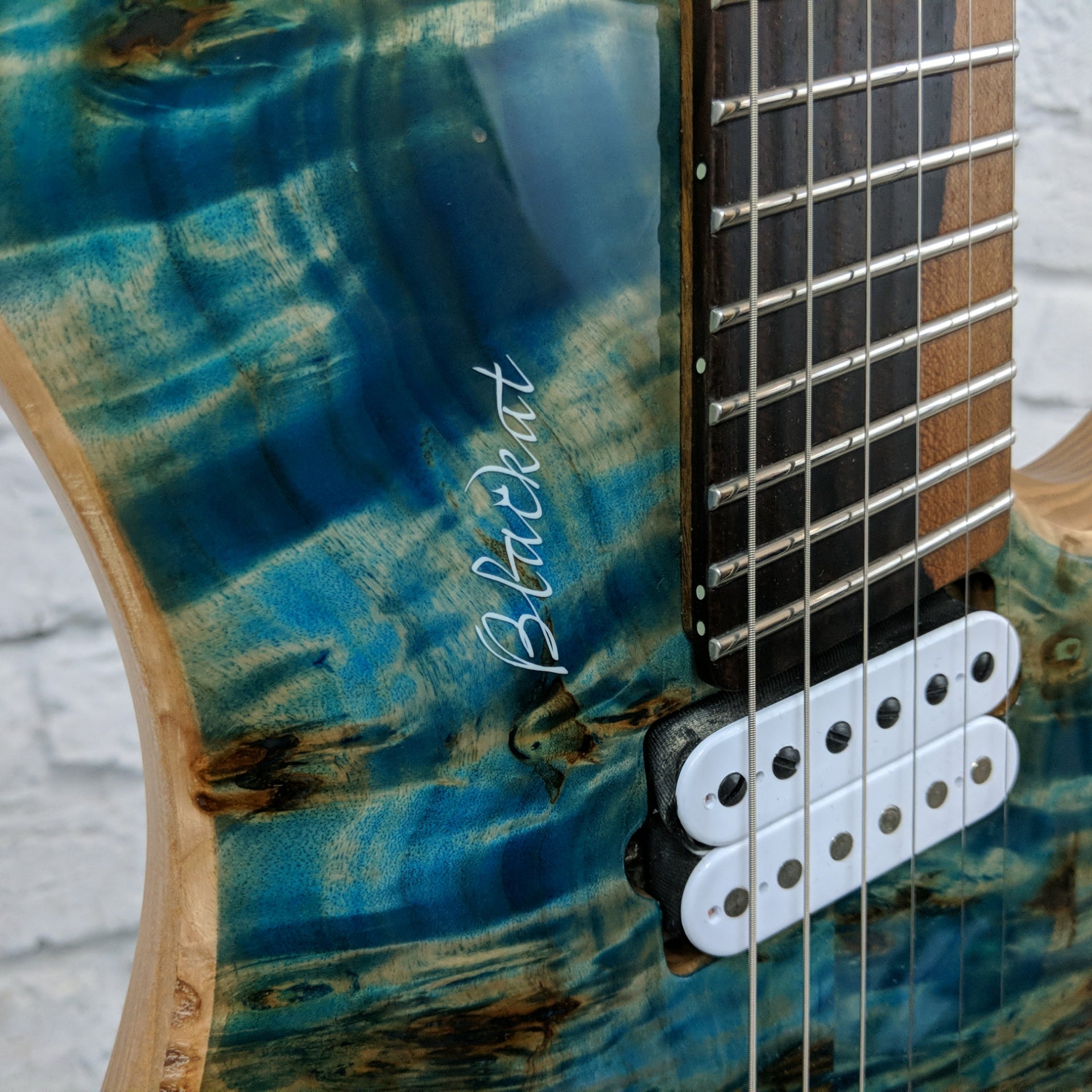 Blackat HSA Poplar Burl Trans Blue over 3pc Black Limba 6 String Electric Guitar