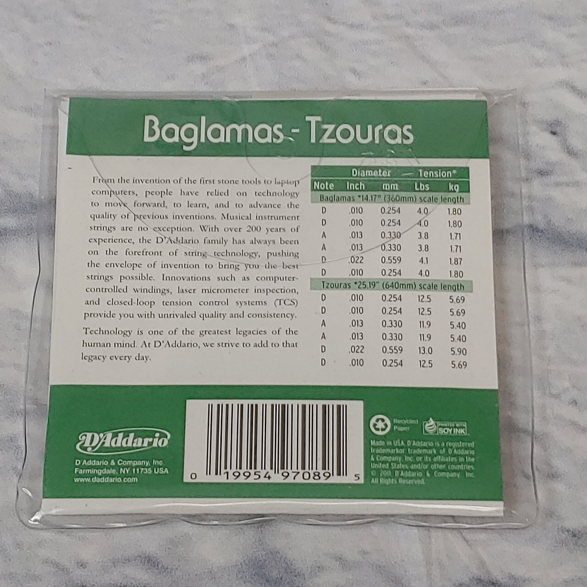 D'Addario Nickel Wound 10-10 Baglamas-Tzouras Strings
