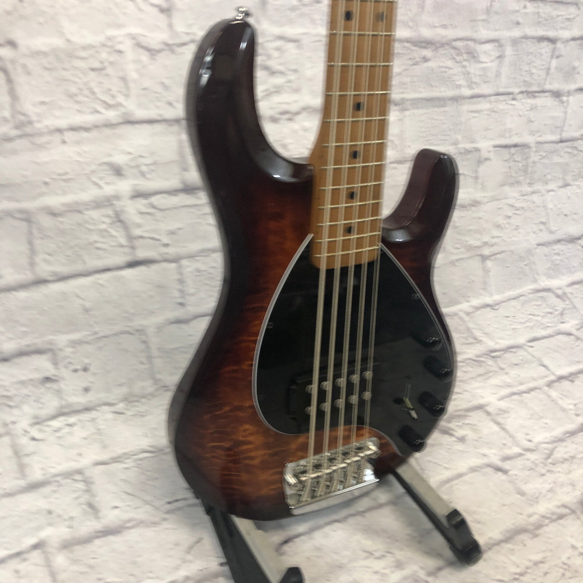 Sterling Stingray 5 String Bass Quilted Maple Island Burst