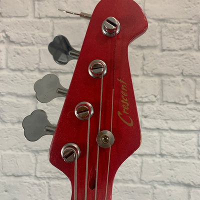 De-Fretted Crescent P-Bass 4 String - Red Glitter Matching Headstock
