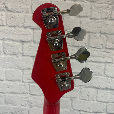 De-Fretted Crescent P-Bass 4 String - Red Glitter Matching Headstock