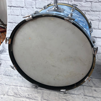 Vintage 1969 Slingerland Blue Satin Flame 3 Piece Drum set 20 12 14
