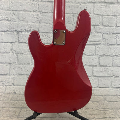De-Fretted Crescent P-Bass 4 String - Red Glitter Matching Headstock