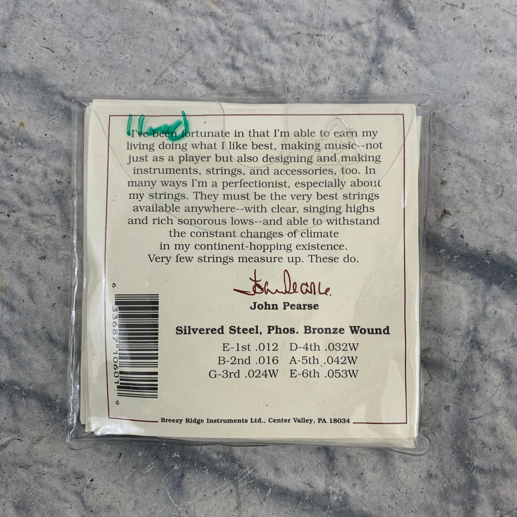 John Pearse Phosphor Bronze Wound Acoustic Strings Light