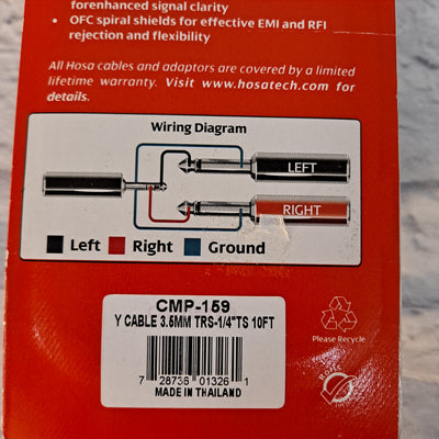Hosa cmp-159 Stereo Breakout 3.5 mm TRS to Duel 1/4 in TS