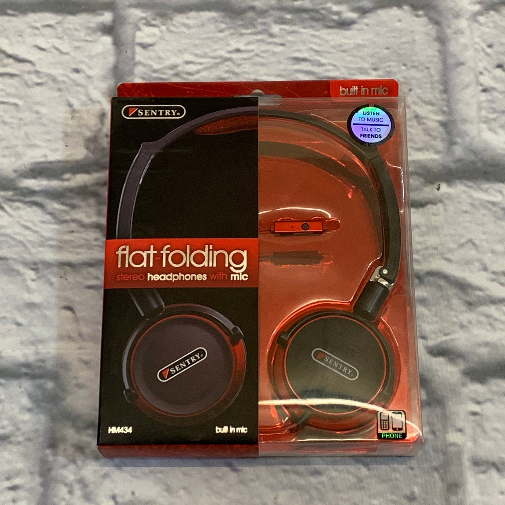 Sentry Flat Folding Stereo Headphones With Mic Red