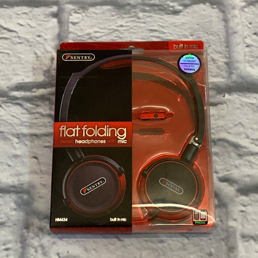 Sentry Flat Folding Stereo Headphones With Mic Red