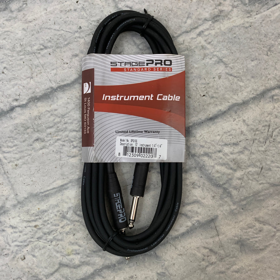 Stage Pro SPG10G 10' 1/4" Instrument Cable (Black Ends)