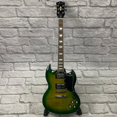 Firefly FFLG Classic SG Style Electric Guitar Green/Yellow Burst w/ Gig Bag