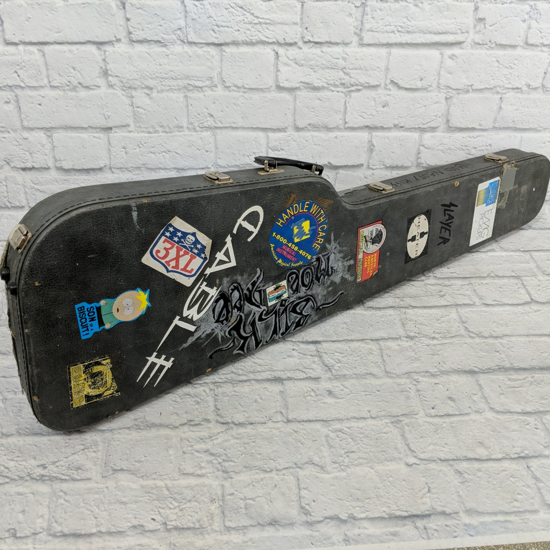 Hardshell Bass Case Grey Covered in Stickers