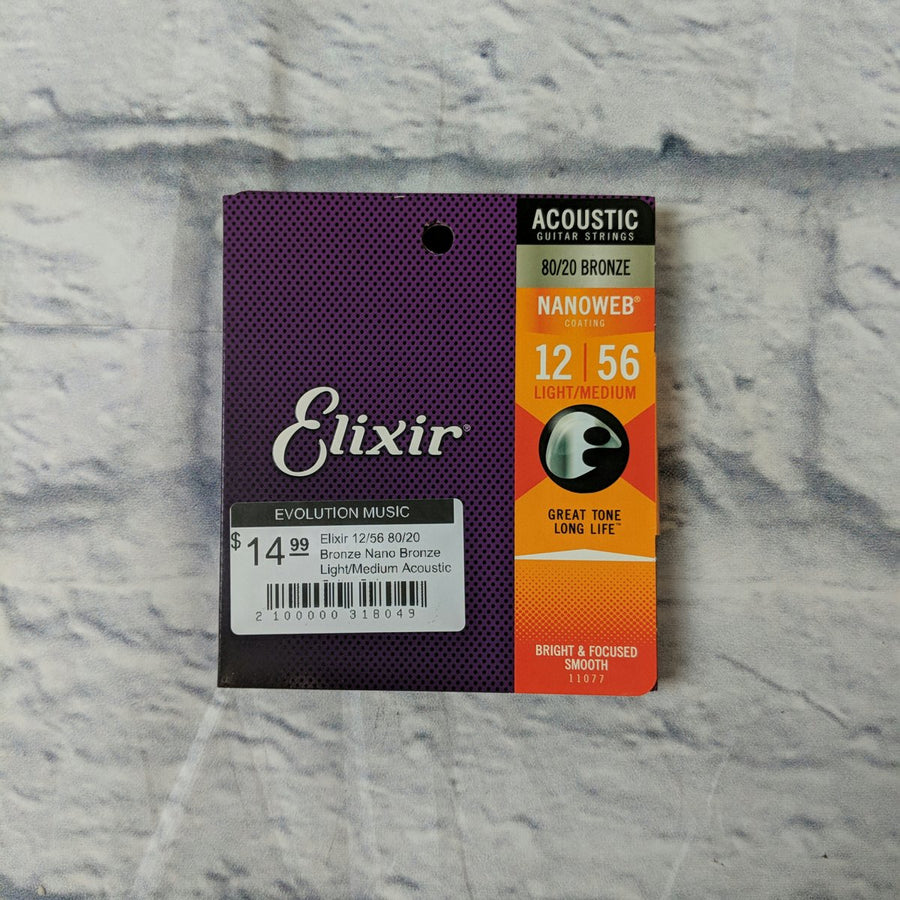 Elixir 12/56 80/20 Bronze Nano Bronze Light/Medium Acoustic Guitar Strings