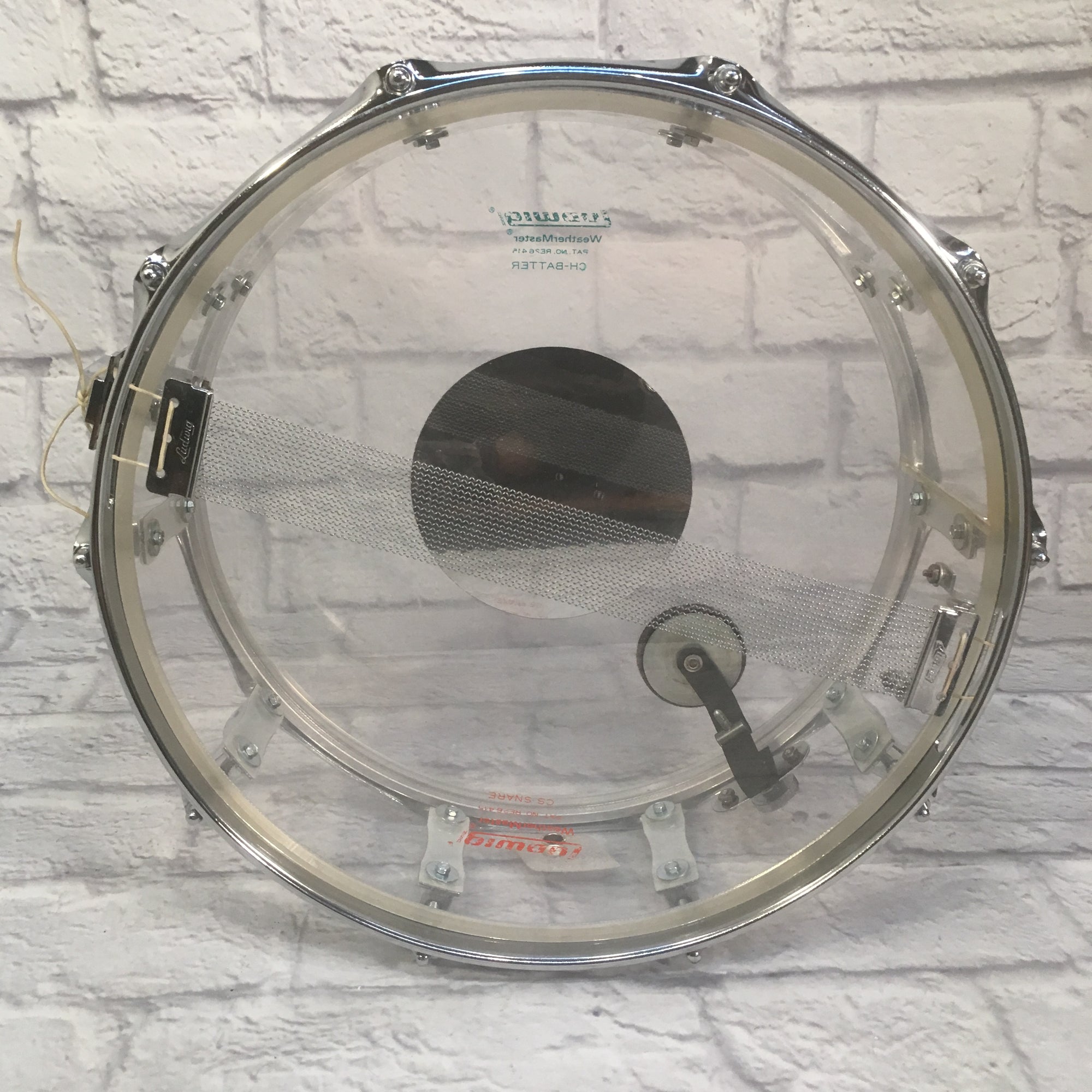 Rare 1976 Ludwig 14x5 Vistalite 10 Lug Clear Snare Drum