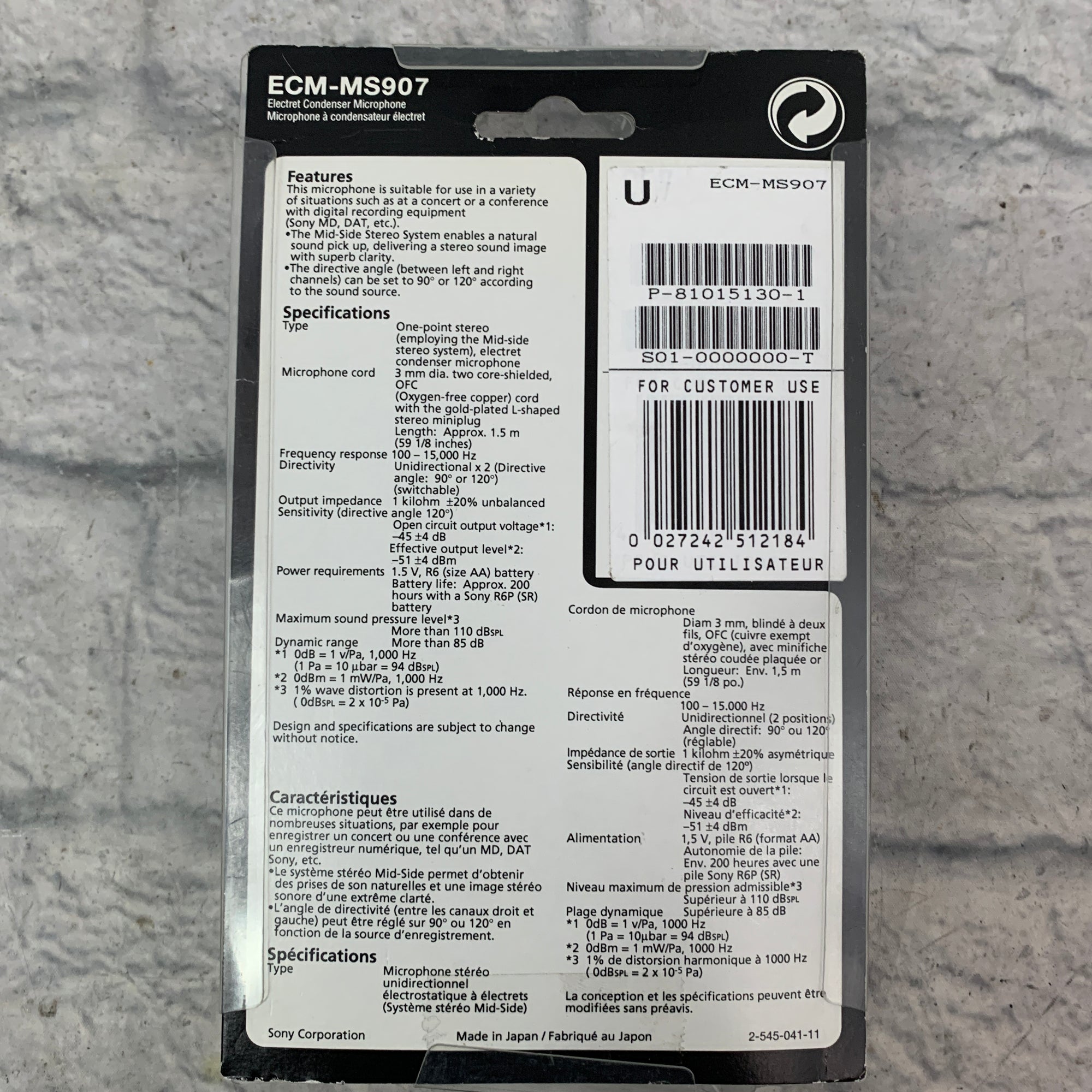 Sony ECM-MS907 Stereo Condenser Microphone Microphone