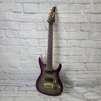 Ibanez Prestige S5527QFX 7 String Electric Guitar MIJ - Dark Purple Doom Burst w/ Case