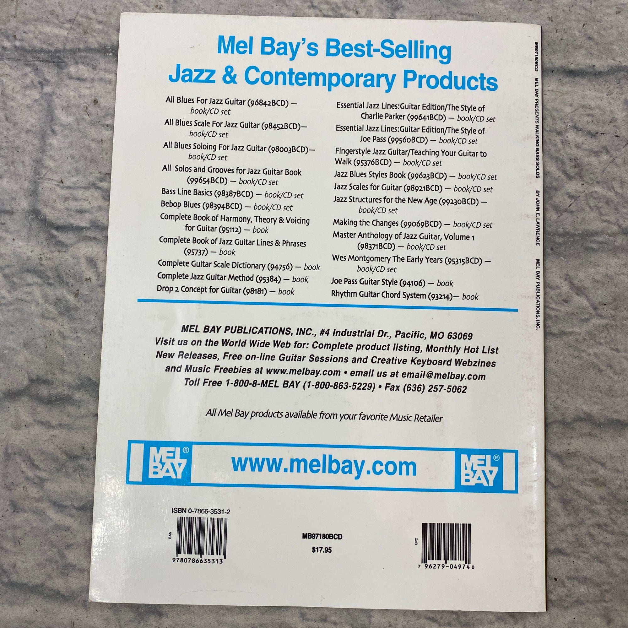 Mel Bay Walking Bass Solos Guitar Book