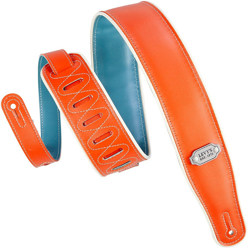 Levy's Rebel Reversible Vinyl Cream/Orange/Teal Guitar Strap. 2.75" M26VCP-ORG TEL