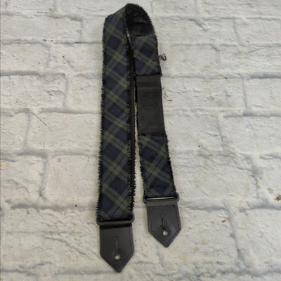 Levy's Guitar Strap - Dark Green Blue Plaid with Frayed Edges