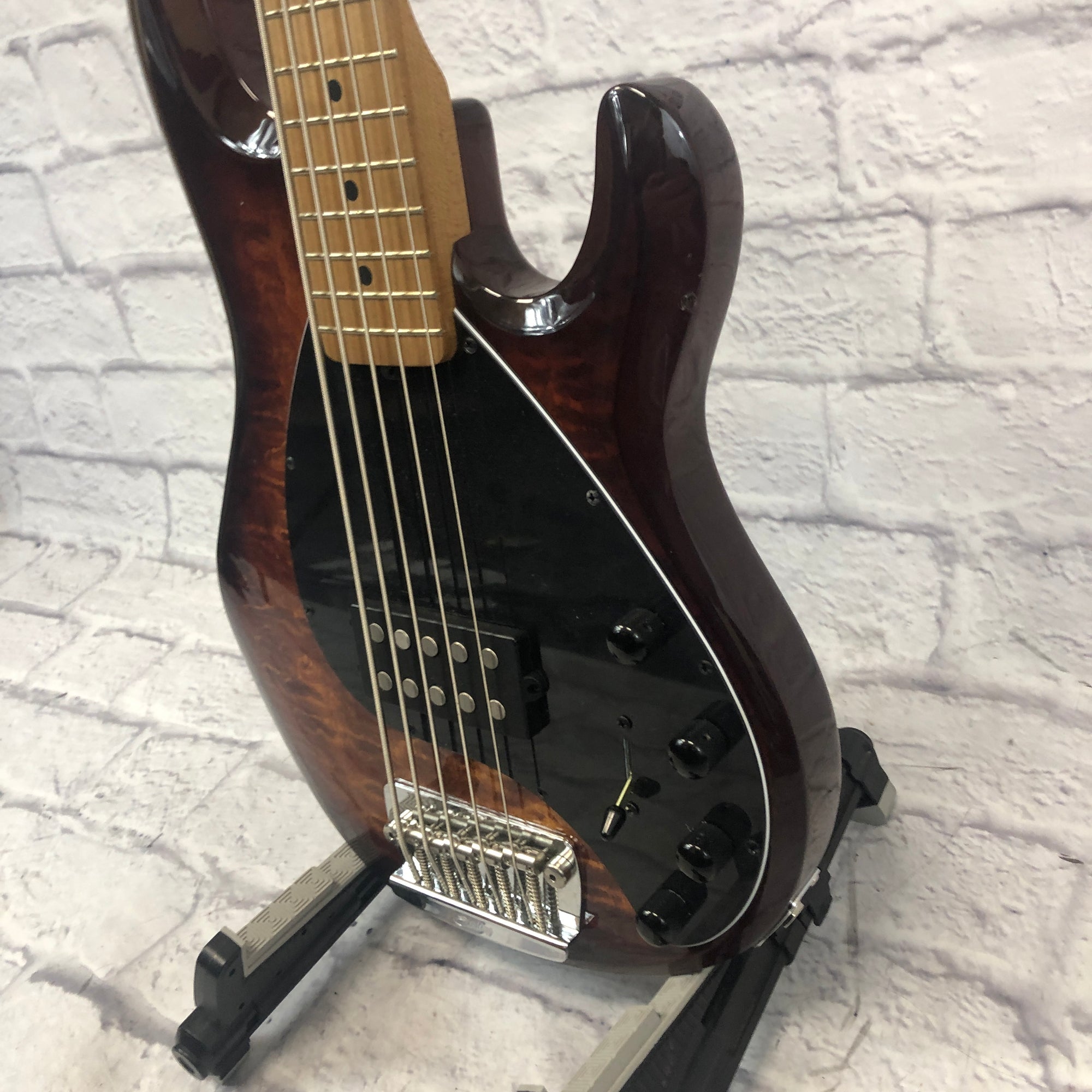 Sterling Stingray 5 String Bass Quilted Maple Island Burst
