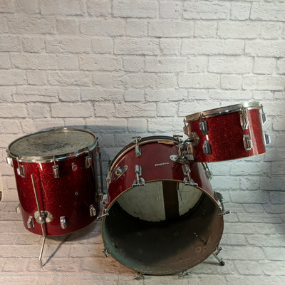 Vintage Early 60s Rogers Holiday Red Sparkle 3pc Drum Kit 20/16/12 Cleveland Era